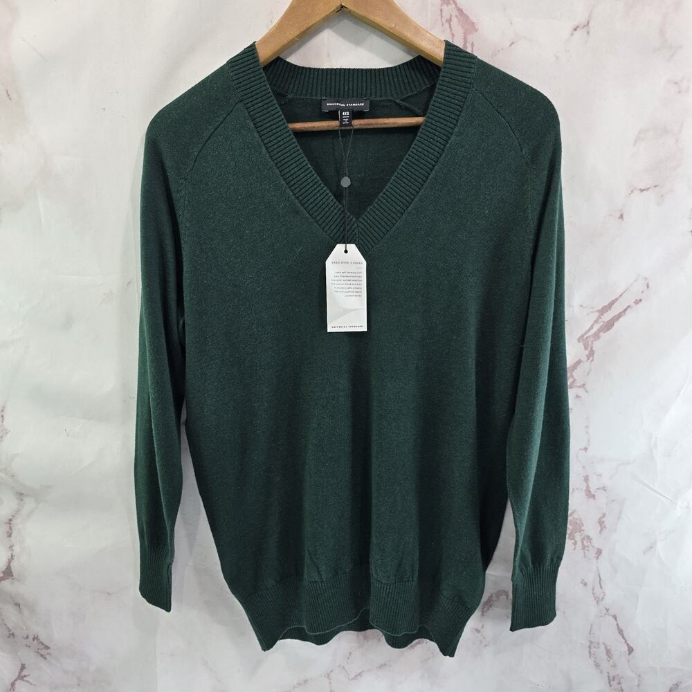 Universal Standard Sweater Womens 4XS XS Green V Dark Forest Emerald Recycled